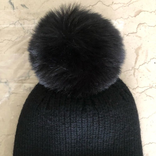 Cashmere wool knit cap new, black with fleece lining