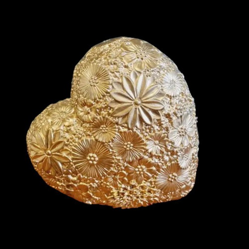 Decorative heart gold with embossed flowers new