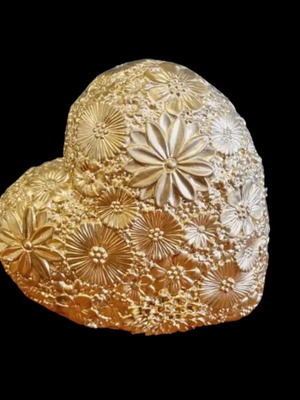 Decorative heart gold with embossed flowers new