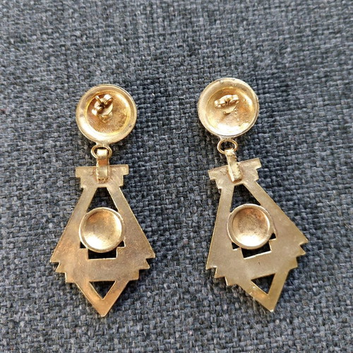 Earrings white-black with Swarovski, handmade, bronze, 6.5cm
