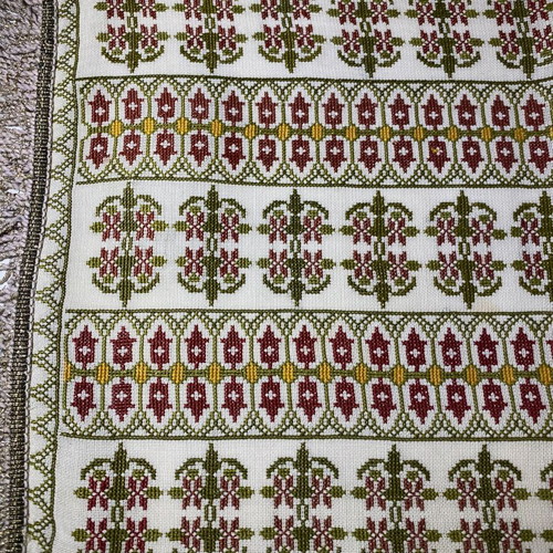 Set of 2 vintage handmade embroidered table runners with fringes