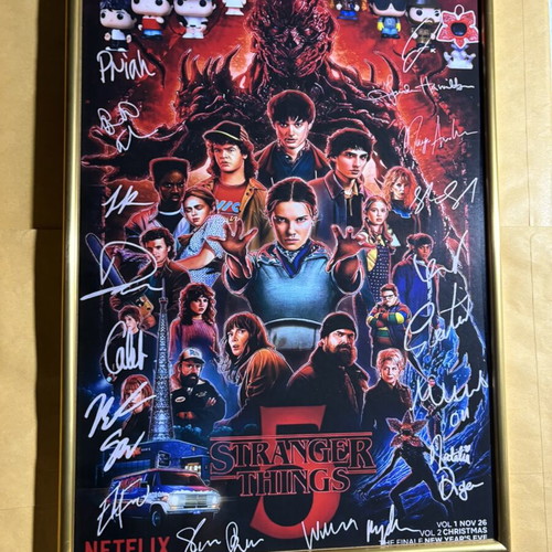 Stranger Things Season 5 Signed Memorabilia Poster with Custom Kinder Joy Funko Pop