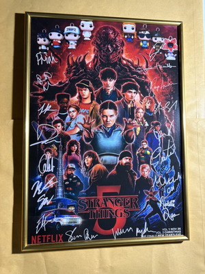 Stranger Things Season 5 Signed Memorabilia Poster with Custom Kinder Joy Funko Pop