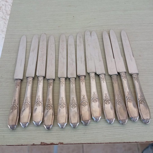 Antique knives used, set of 12, stainless steel Art Nouveau