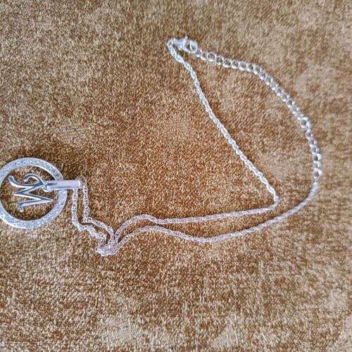 Silver-plated necklace with initial M and Avon rhinestones new, silver