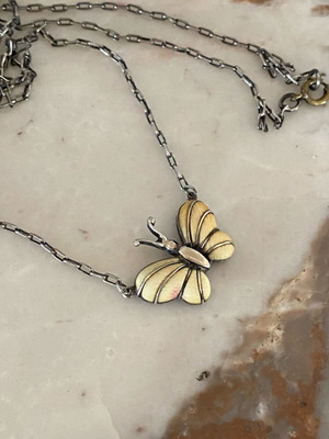 Silver butterfly necklace used vintage