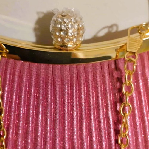 Vintage style fuchsia-magenta satin pleated bag new with strass clasp