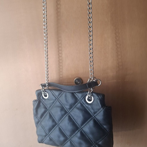 Black Quilted Shoulder Bag with Silver Chain like new