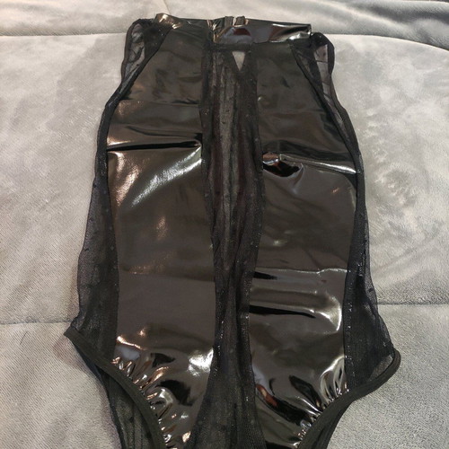 Vinyl bodysuit with lace black new, size L