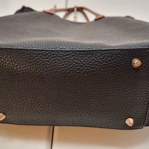 KEM women's shoulder bag used, black pebbled leather with brown handles