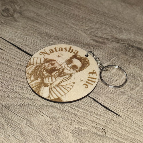 Personalized wooden keychain with photo engraving and name