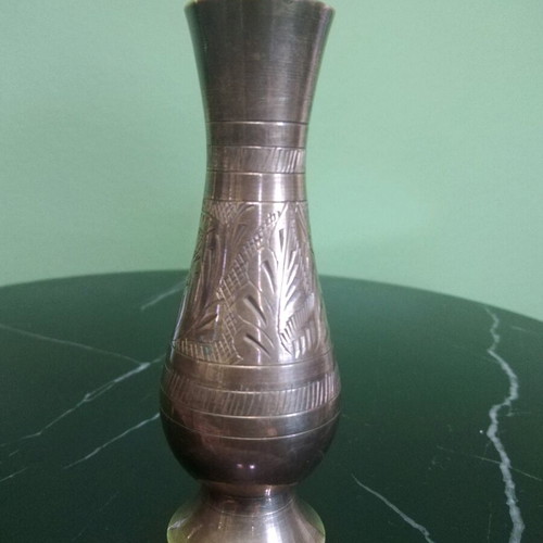 Vintage brass vase used, handmade from India