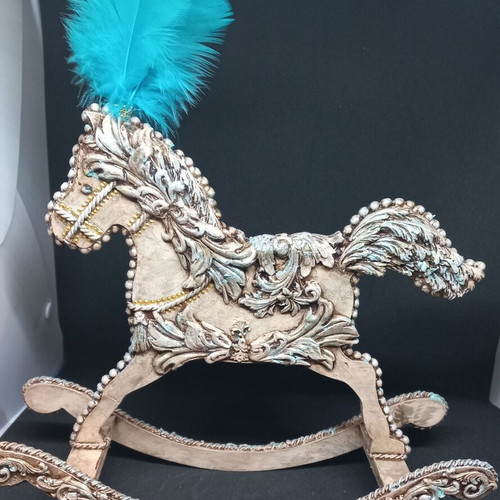 Wooden decorative rocking horse new with clay details