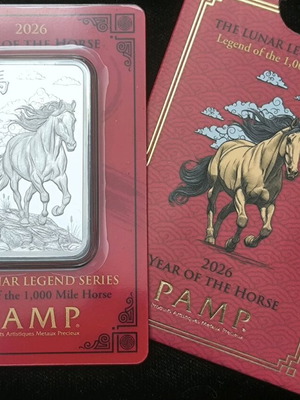 2026 PAMP Lunar Legends 1000 Mile Horse 1 oz Silver Proof-Like Bar new