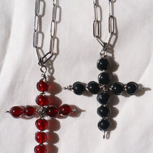 Gothic/grunge necklace with steel cross new, handmade