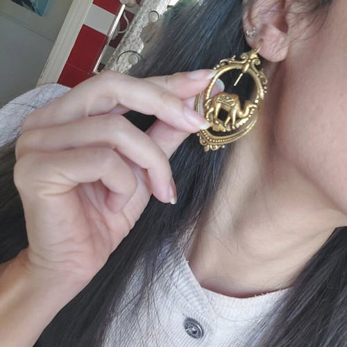 Bronze earrings new, ethnic style, gold-colored