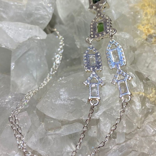 Silver necklace with natural indicolite, green tourmaline, topaz and moissanite