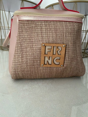 FRNC bag like new, pink gold with straw details