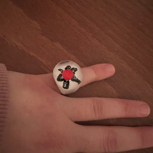 White ring with flower like new, multicolored