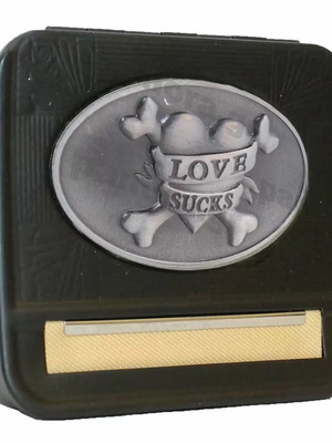Metal tobacco case for hand-rolled cigarettes black with emblem