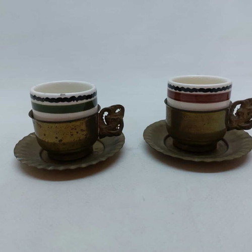 Set of 2 vintage collectible brass coffee cups used from Turkey