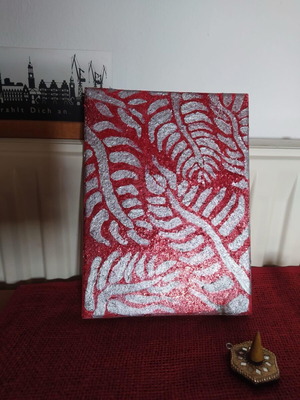 Handmade frame with glitter texture, red and silver, hand painted