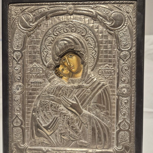 Byzantine Virgin Mary Icon 20×26 with 950 Silver