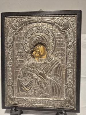 Byzantine Virgin Mary Icon 20×26 with 950 Silver