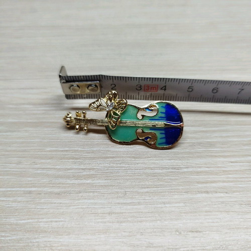 Viola brooch new, gold tone with enamel and zircon
