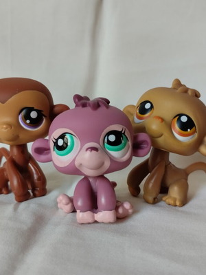 Littlest Pet Shop monkey figures set of 3 used Hasbro