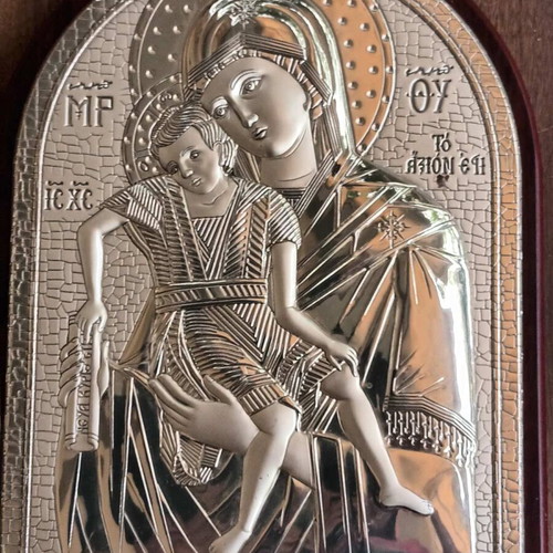 Silver icon of Theotokos Axion Esti like new