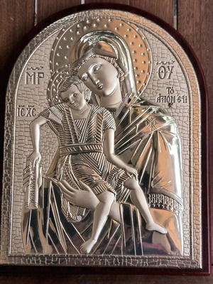Silver icon of Theotokos Axion Esti like new