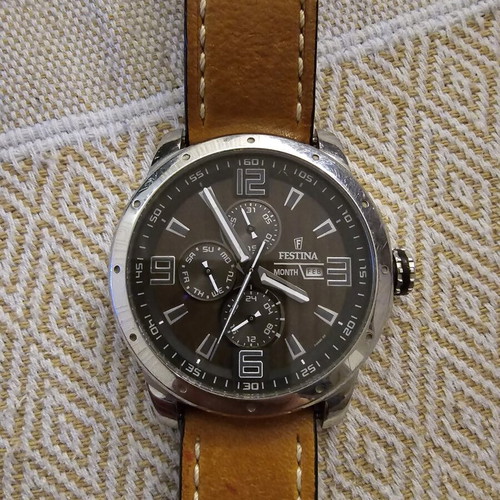 Festina Men's Sport Multifunction Watch used, brown leather strap