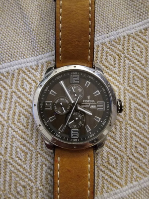 Festina Men's Sport Multifunction Watch used, brown leather strap