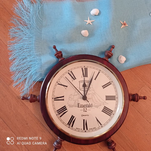 Cutty Sark clock authentic, wood with bronze, functional