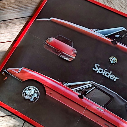 Alfa Romeo Spider retro car poster, framed with protective glass