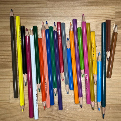 Set of used pencils, Faber Castell and Giotto colored pencils and more