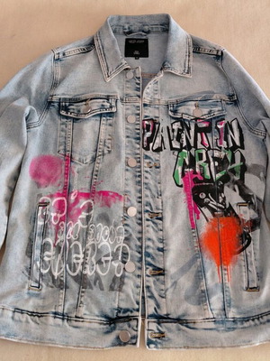 Denim jacket new with unique design, size L