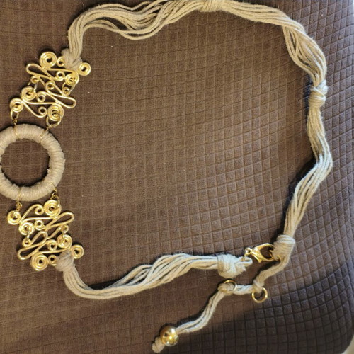 Vintage handmade belt 80s like new, beige and gold