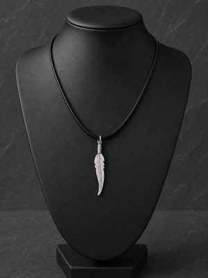Necklace with feather protection symbol, new, silver color