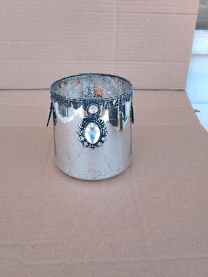 Mercury glass candle holder like new decorated with stones