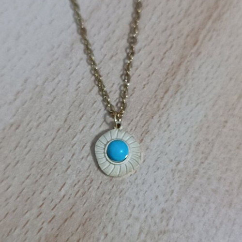 Steel necklace new gold with blue stone, length 45cm