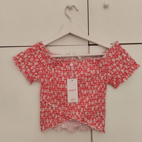 Supré Crop Floral Blouse new, cotton, elastic, white and red