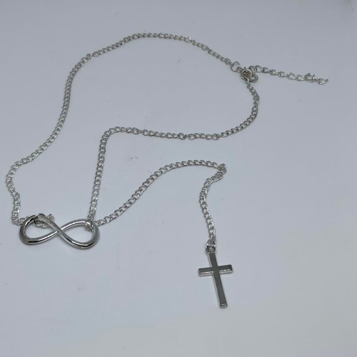 Silver necklace with infinity and cross symbols like new