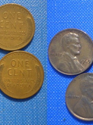 1 Cent United States of America used, pack of 5 coins