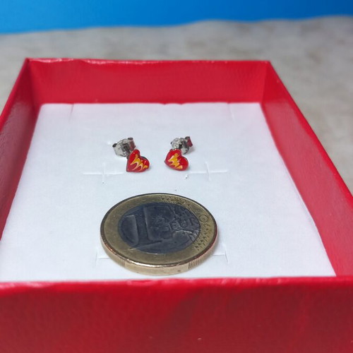 Silver 925° heart earrings with red and yellow enamel new