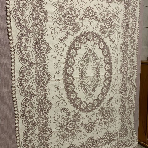 Vintage cotton tablecloth with machine lace, 70s, 1.25x1.70m