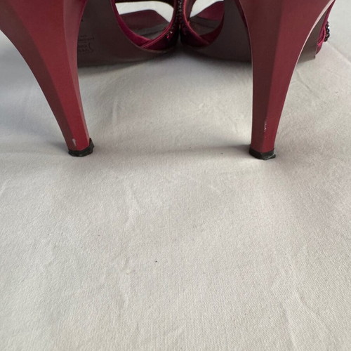 Lerre satin sandals size 39 used, burgundy, 10cm heel