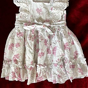 Παιδικό βρεφικό φόρεμα για κορίτσι 2 ετών 24 μηνών 92 cm λευκό ροζ φλοραλ με κεντήματα στους ώμους