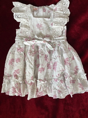 Baby dress 2 years 24 months 92 cm white pink floral with embroidery like new